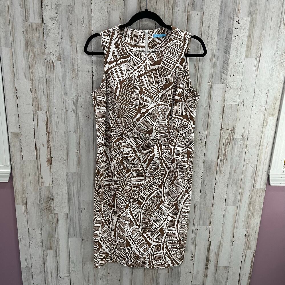 J. McLaughlin Anne Brown Geo Leaf Palm Print Sheath Dress Womens Size 10